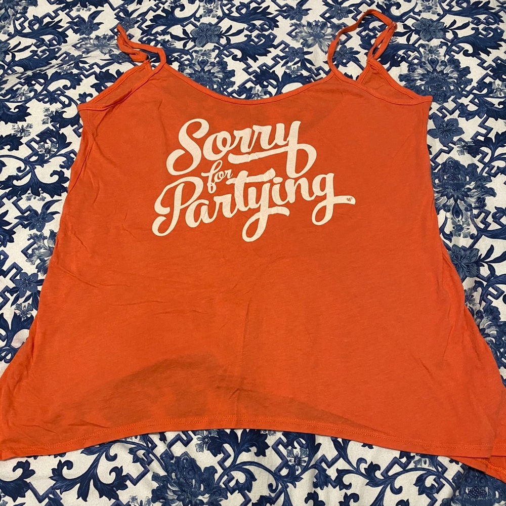 Chive Chivette Orange Tank Sorry for Partying L